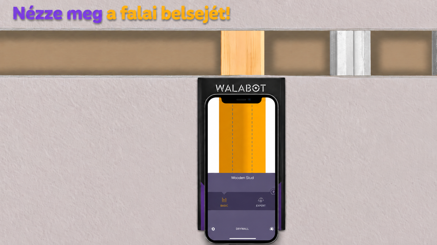 Walabot DIY 2 – Vizuális gerendakereső és falszkenner gipszkartonhoz. Érzékeli a fa- és fémgerendákat, műanyag- és fémcsöveket, valamint a feszültség alatt álló és feszültségmentes vezetékeket.