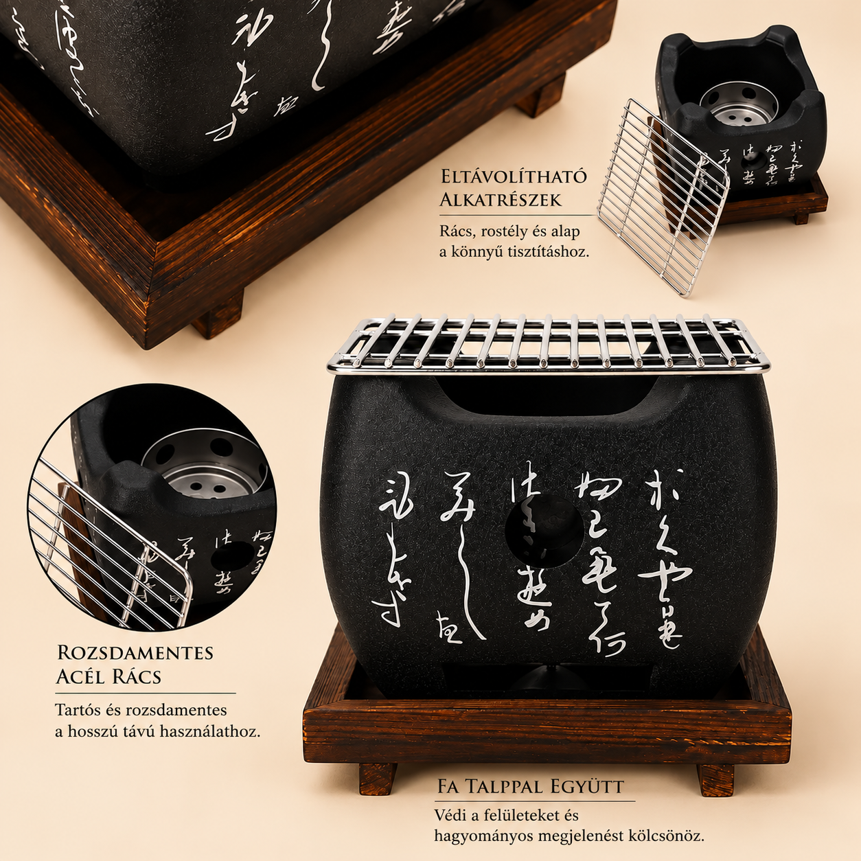 Japán Miyazaki faszenes grill – asztali Yakitori Konro (4 méret)