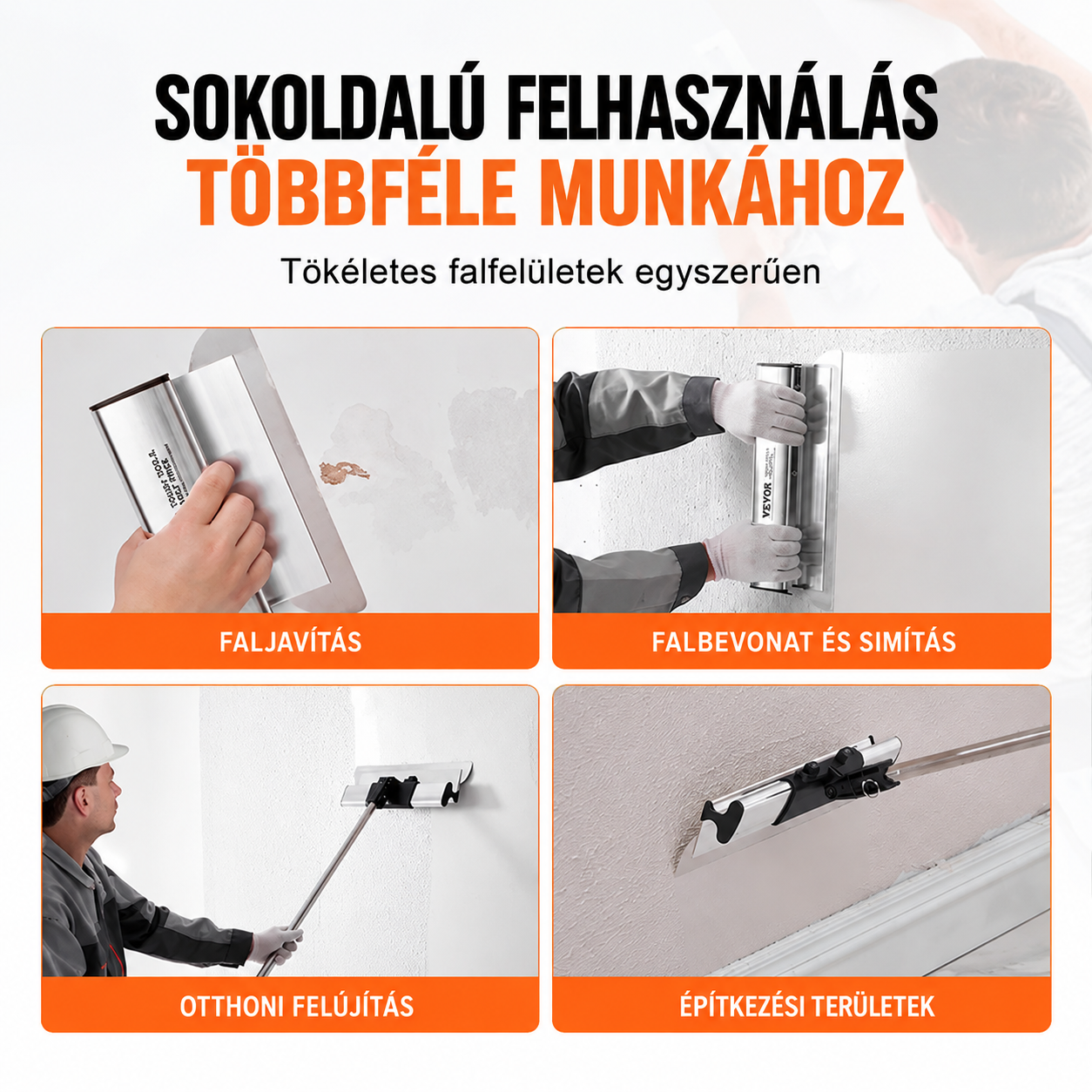 VEVOR PROFESSZIONÁLIS GLETTELŐKÉSZLET GIPSZKARTON FALAKHOZ – 7/10/14/16/24 HÜVELYKES ROZSDAMENTES ACÉL GLETTELŐPENGÉK + 34–81,6 HÜVELYKES TELESZKÓPOS HOSSZABBÍTÓ NYÉL.