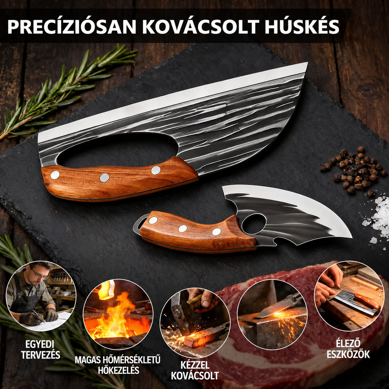 VÁSÁROLJ 1-ET, KAPJ MÉG 1-ET AJÁNDÉKBA! – KÉZZEL KOVÁCSOLT KONYHAI KÉSKÉSZLET