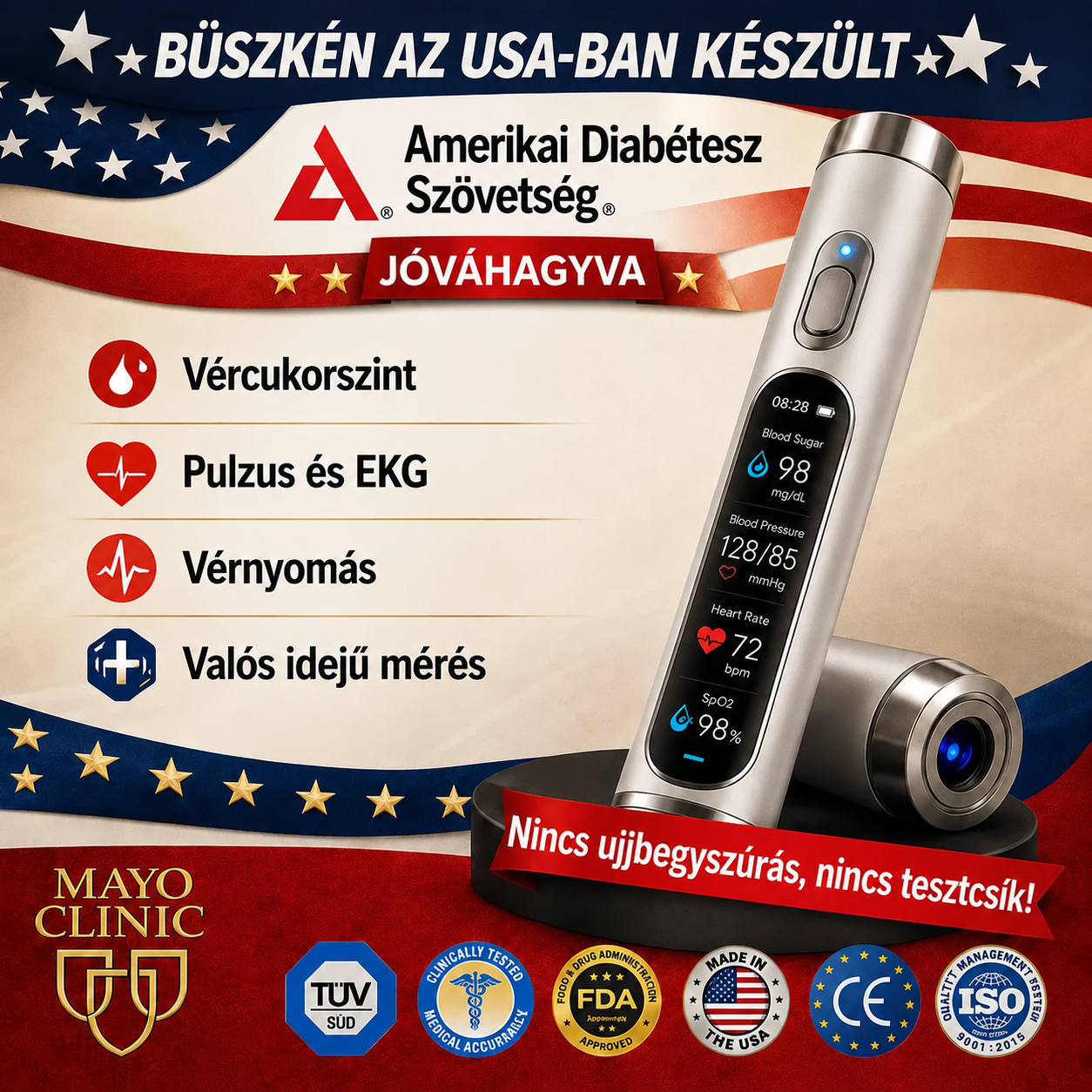 Nem invazív intelligens vércukorszint-követő eszköz 99,9%-os pontossággal