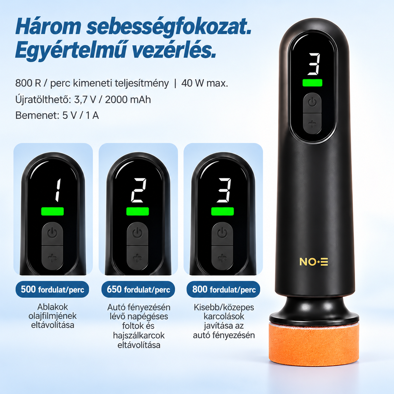 Joytutus vezeték nélküli autópolírozó, 12 000 RPM, 3 az 1-ben, karcjavításhoz, szélvédőtisztításhoz és polírozáshoz.
