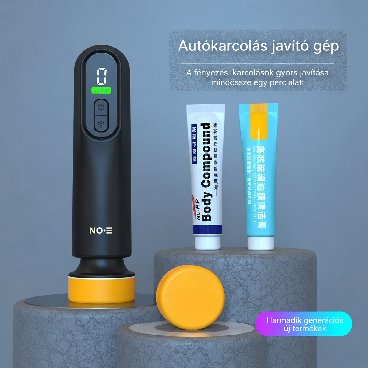 Joytutus vezeték nélküli autópolírozó, 12 000 RPM, 3 az 1-ben, karcjavításhoz, szélvédőtisztításhoz és polírozáshoz.