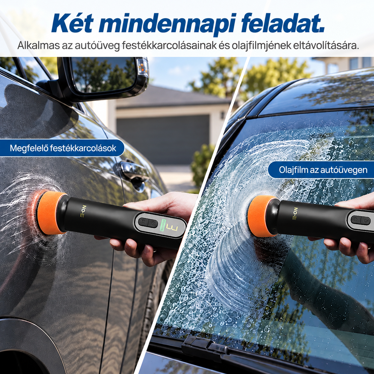 Joytutus vezeték nélküli autópolírozó, 12 000 RPM, 3 az 1-ben, karcjavításhoz, szélvédőtisztításhoz és polírozáshoz.