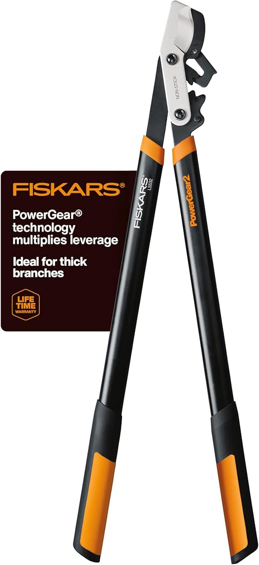 Fiskars 32 hüvelykes ágvágó faápoláshoz, nagy teherbírású, alacsony súrlódású éles acél penge, akár 2 hüvelyk (kb. 5 cm) átmérőjű ágak vágására, PowerGear2 technológiával, amely nagyobb erőt biztosít kevesebb erőfeszítéssel