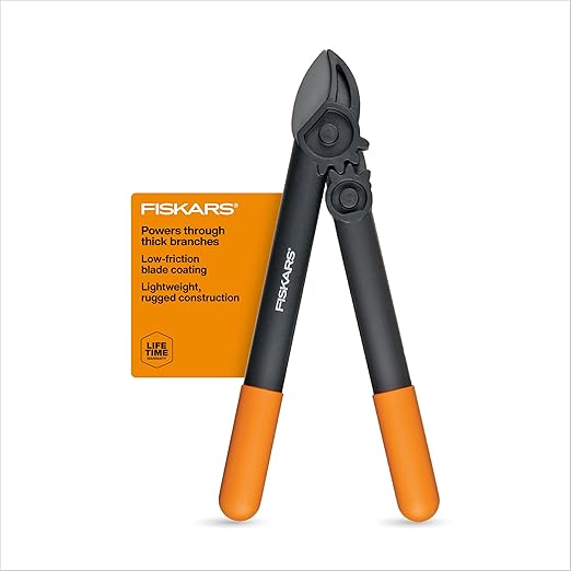 Fiskars 38 cm-es PowerGear ágvágó olló, éles acélpengés bokor- és favágó, akár 3,2 cm átmérőjű ágakat is vág, rozsdaálló és könnyű metszőolló, kerti szerszámok kertészkedéshez