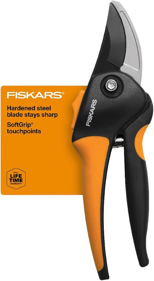 [Copy]Fiskars bypass metszőolló, 5/8 hüvelykes vágási kapacitású, puha markolatú kézi metszőolló kis kezekhez, a penge éles marad intenzív használat mellett is, rozsdaálló, alacsony súrlódású bevonattal