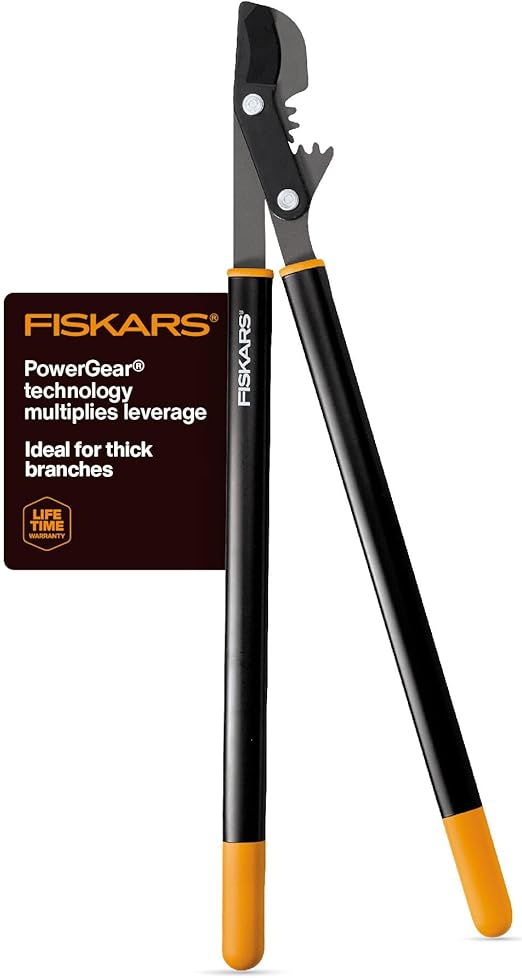 Fiskars 80 cm-es PowerGear bypass ágvágó olló, szabadalmaztatott mechanizmus, megsokszorozza az erőt a terhelés csökkentése érdekében, strapabíró, precíziósan köszörült acélpenge élő növényzethez, akár 5 cm átmérőjű faágak metszésére