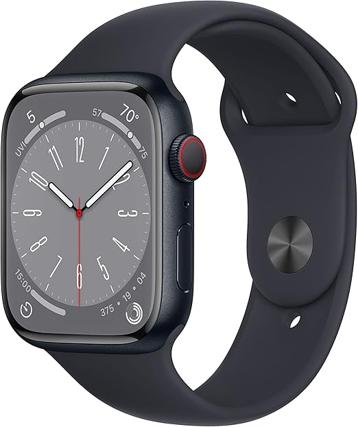 Apple Watch Series 8 (GPS+Cellular, 45 mm) – grafitszürke rozsdamentes acél tok éjféli sportszíjjal
