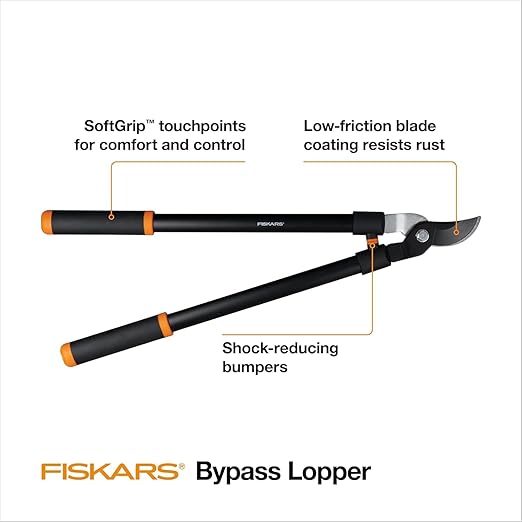 Fiskars 28"-os ágvágó olló faágvágáshoz, strapabíró, rozsdaálló, éles, bypass acélpengés olló, ágvágó akár 1,5" átmérőig, vágási kapacitás, ütéscsillapító fogantyú, kerti szerszámok
