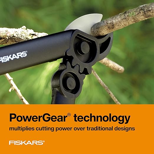 Fiskars 38 cm-es PowerGear ágvágó olló, éles acélpengés bokor- és favágó, akár 3,2 cm átmérőjű ágakat is vág, rozsdaálló és könnyű metszőolló, kerti szerszámok kertészkedéshez