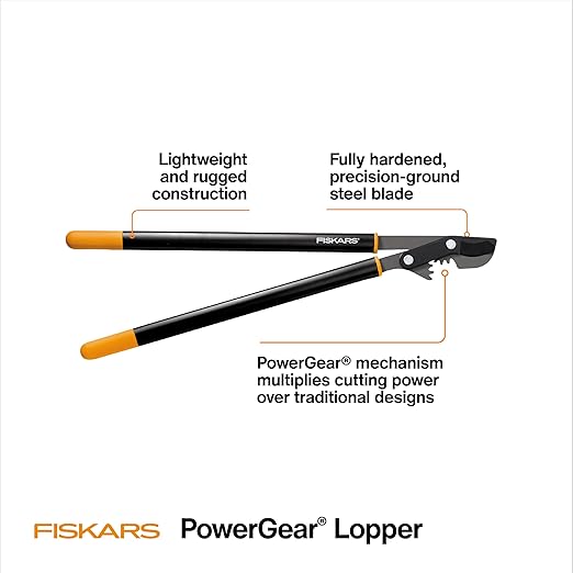 Fiskars 80 cm-es PowerGear bypass ágvágó olló, szabadalmaztatott mechanizmus, megsokszorozza az erőt a terhelés csökkentése érdekében, strapabíró, precíziósan köszörült acélpenge élő növényzethez, akár 5 cm átmérőjű faágak metszésére
