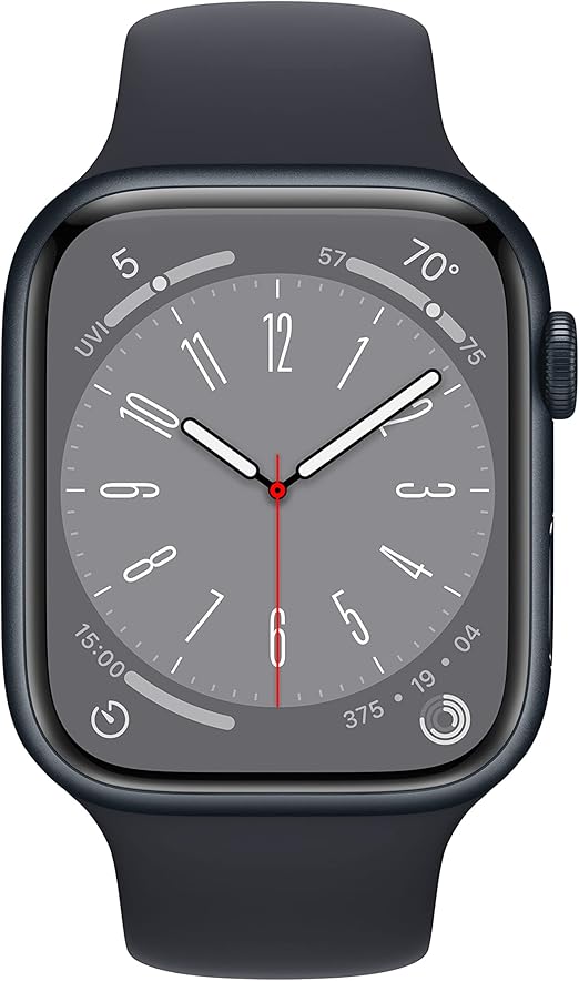Apple Watch Series 8 (GPS+Cellular, 45 mm) – grafitszürke rozsdamentes acél tok éjféli sportszíjjal
