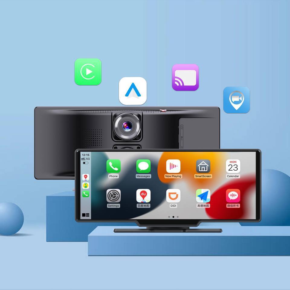 Philips Vezeték Nélküli CarPlay Okos Kijelző Dash Cam – 10,26” HD, Első–Hátsó Kamera, Szerelés Nélkül