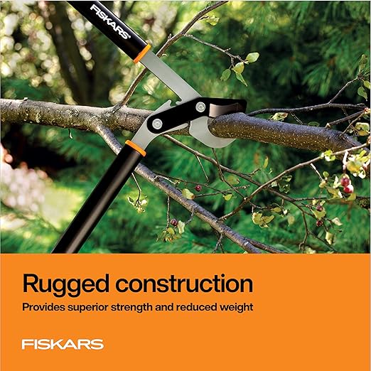 Fiskars 80 cm-es PowerGear bypass ágvágó olló, szabadalmaztatott mechanizmus, megsokszorozza az erőt a terhelés csökkentése érdekében, strapabíró, precíziósan köszörült acélpenge élő növényzethez, akár 5 cm átmérőjű faágak metszésére