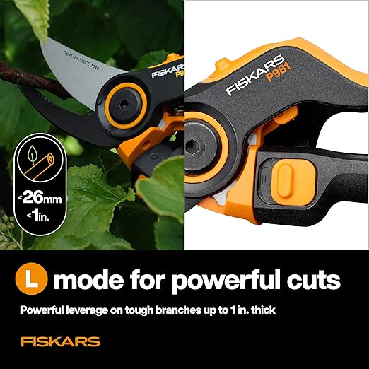 Fiskars DualAction metszőolló – Kézi metszőolló két vágási móddal, bypass metszőolló akár 2,5 cm-es szárakhoz és ágakhoz, alacsony súrlódású acélpenge, FiberComp keret