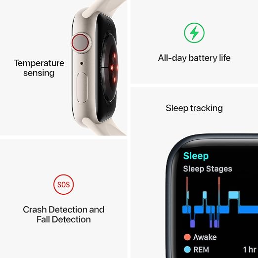 Apple Watch Series 8 (GPS+Cellular, 45 mm) – grafitszürke rozsdamentes acél tok éjféli sportszíjjal
