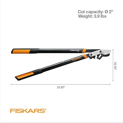 Fiskars 32 hüvelykes ágvágó faápoláshoz, nagy teherbírású, alacsony súrlódású éles acél penge, akár 2 hüvelyk (kb. 5 cm) átmérőjű ágak vágására, PowerGear2 technológiával, amely nagyobb erőt biztosít kevesebb erőfeszítéssel