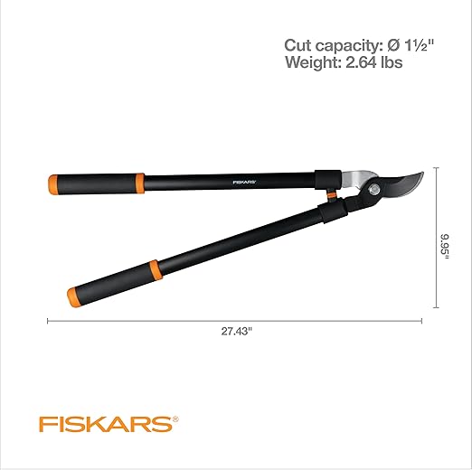 Fiskars 28"-os ágvágó olló faágvágáshoz, strapabíró, rozsdaálló, éles, bypass acélpengés olló, ágvágó akár 1,5" átmérőig, vágási kapacitás, ütéscsillapító fogantyú, kerti szerszámok