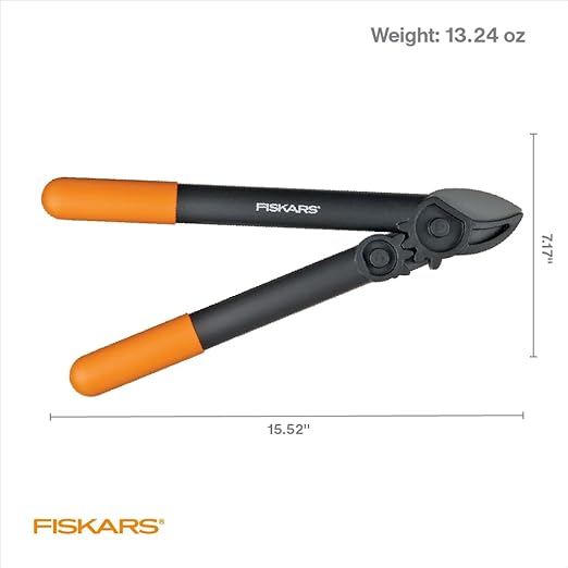 Fiskars 38 cm-es PowerGear ágvágó olló, éles acélpengés bokor- és favágó, akár 3,2 cm átmérőjű ágakat is vág, rozsdaálló és könnyű metszőolló, kerti szerszámok kertészkedéshez