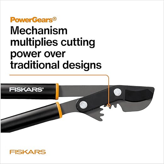 Fiskars 80 cm-es PowerGear bypass ágvágó olló, szabadalmaztatott mechanizmus, megsokszorozza az erőt a terhelés csökkentése érdekében, strapabíró, precíziósan köszörült acélpenge élő növényzethez, akár 5 cm átmérőjű faágak metszésére