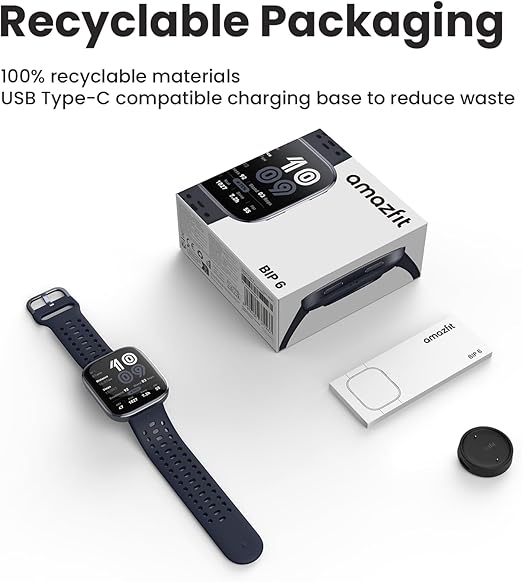 Amazfit Bip 6 okosóra 46 mm, 14 napos akkumulátor-üzemidő, 1,97"-os AMOLED kijelző, GPS és ingyenes térképek, mesterséges intelligencia, Bluetooth hívás és SMS, egészség-, fitnesz- és alváskövető, több mint 140 edzésmód, 5 ATM-es vízállóság