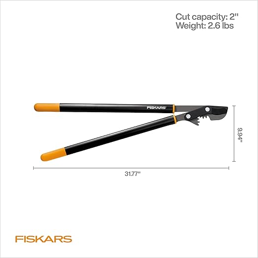 Fiskars 80 cm-es PowerGear bypass ágvágó olló, szabadalmaztatott mechanizmus, megsokszorozza az erőt a terhelés csökkentése érdekében, strapabíró, precíziósan köszörült acélpenge élő növényzethez, akár 5 cm átmérőjű faágak metszésére