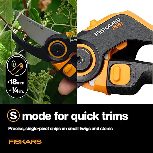 Fiskars DualAction metszőolló – Kézi metszőolló két vágási móddal, bypass metszőolló akár 2,5 cm-es szárakhoz és ágakhoz, alacsony súrlódású acélpenge, FiberComp keret