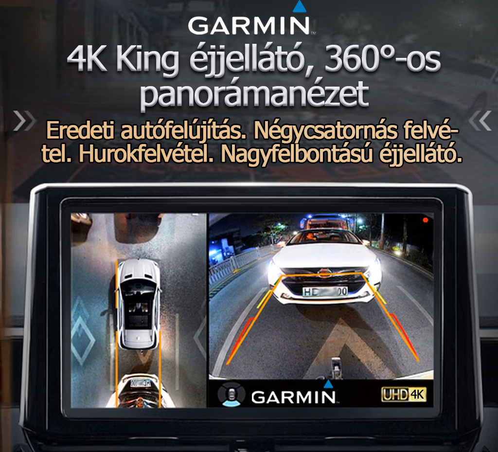 Garmin 360°-os panoráma képalkotó rendszer autókhoz: tolatókamera, nég