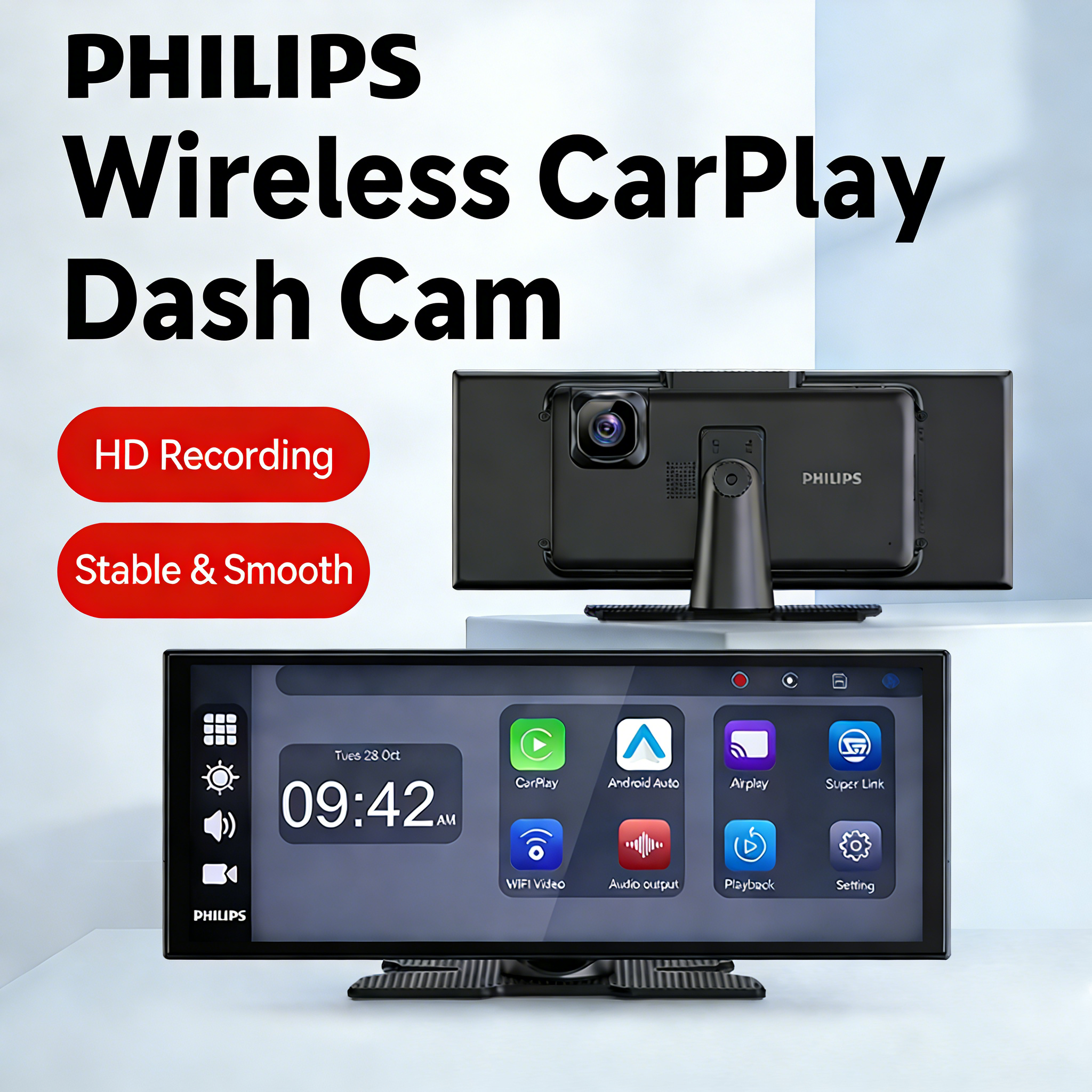 ❄️ Philips vezeték nélküli CarPlay autós okoskijelző DVR - Az intelligens vezetés új élménye ❄️
