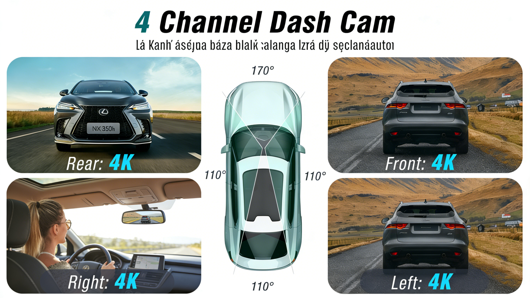 Garmin Négy Kamerás Teljes Körű Autós DVR - Szuper Széles Látószög, Éjjellátó, Ütközés Érzékelés, 24 órás Parkolás Felügyelet, Intelligens WiFi Csatlakozás