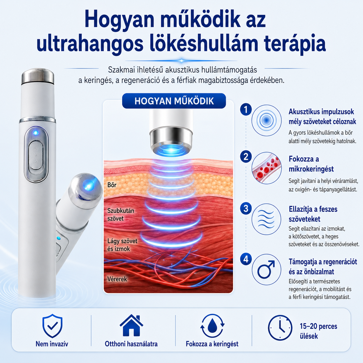 💙 A fejlett akusztikus lökéshullám-terápia   segíthet helyreállítani a péniszszövetek egészségét, javítani a merevséget, a teljesítményt és a férfi önbizalmat, miközben enyhíti a 💪 izomfájdalmat, a 🦴 ízületi merevséget és a 🦵 ínproblémák okozta kell