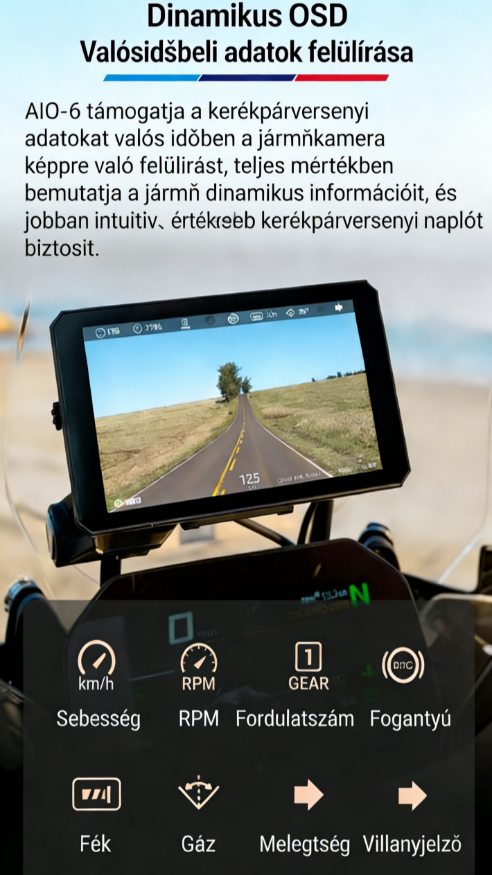 Garmin AIO-6 LTE / MAX  Motorkerékpár-intelligens rendszer 4G távoli felügyelettel, SOS vészjelzéssel és holttérfigyeléssel