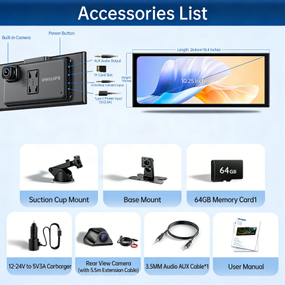 ❄️ Philips vezeték nélküli CarPlay autós okoskijelző DVR - Az intelligens vezetés új élménye ❄️