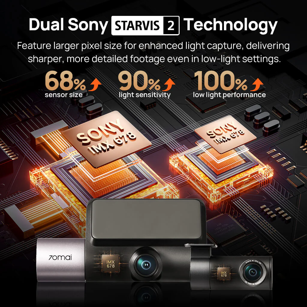 70mai autós kamera 4K T800 3 csatornás dupla 4K felbontással, STARVIS 2 IMX678-cal, HDR éjjellátóval, AI-érzékeléssel, vészhelyzeti rögzítéssel, 4G LTE-vel és szuperkondenzátorral