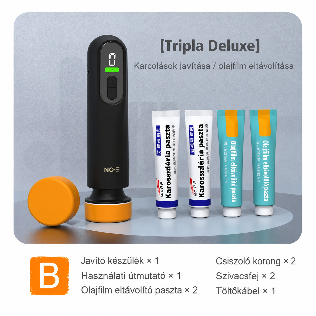 Joytutus vezeték nélküli autópolírozó, 12 000 RPM, 3 az 1-ben, karcjavításhoz, szélvédőtisztításhoz és polírozáshoz.