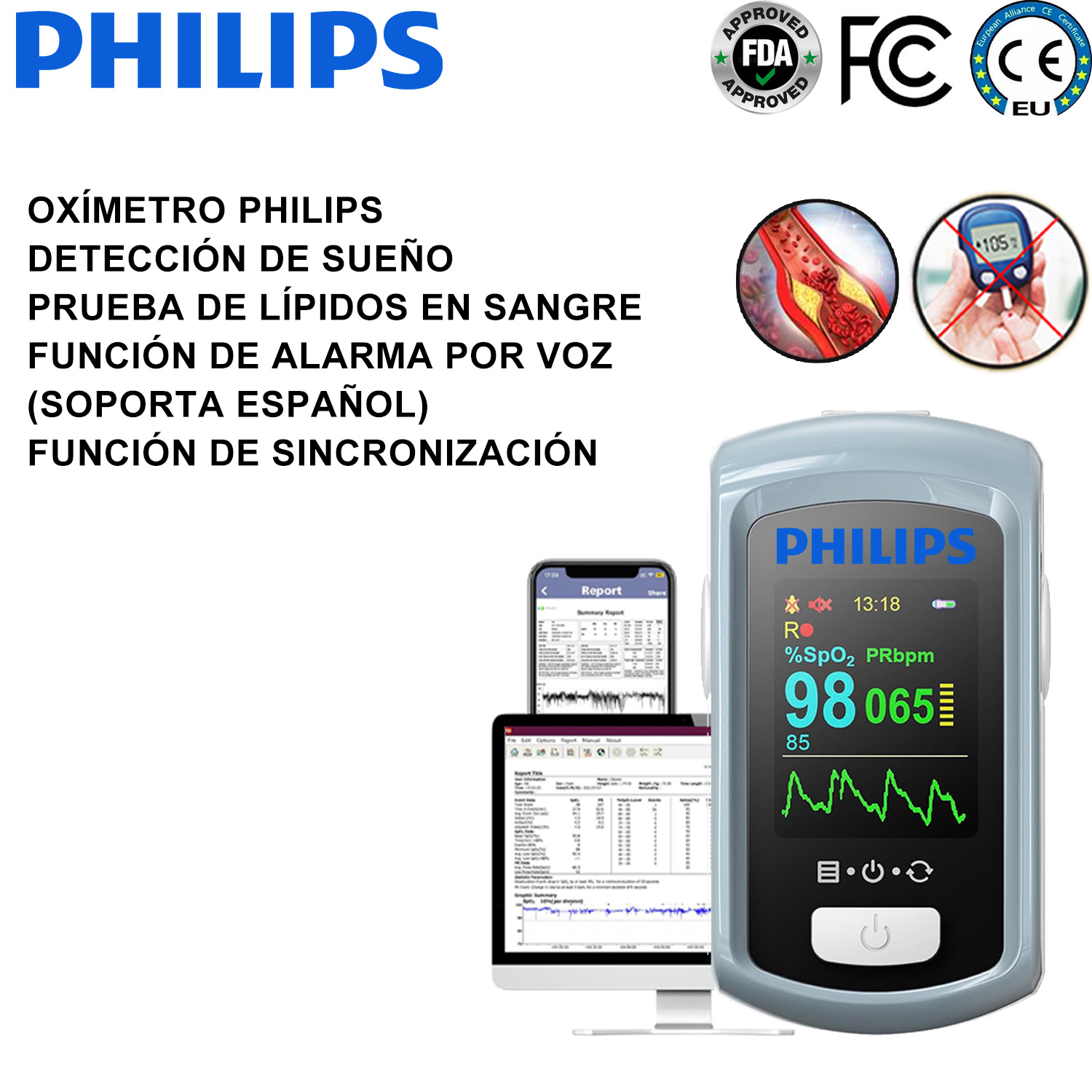 Medidor de glucosa en sangre no invasivo con láser Philips 2025, sin necesidad de extracción de sang