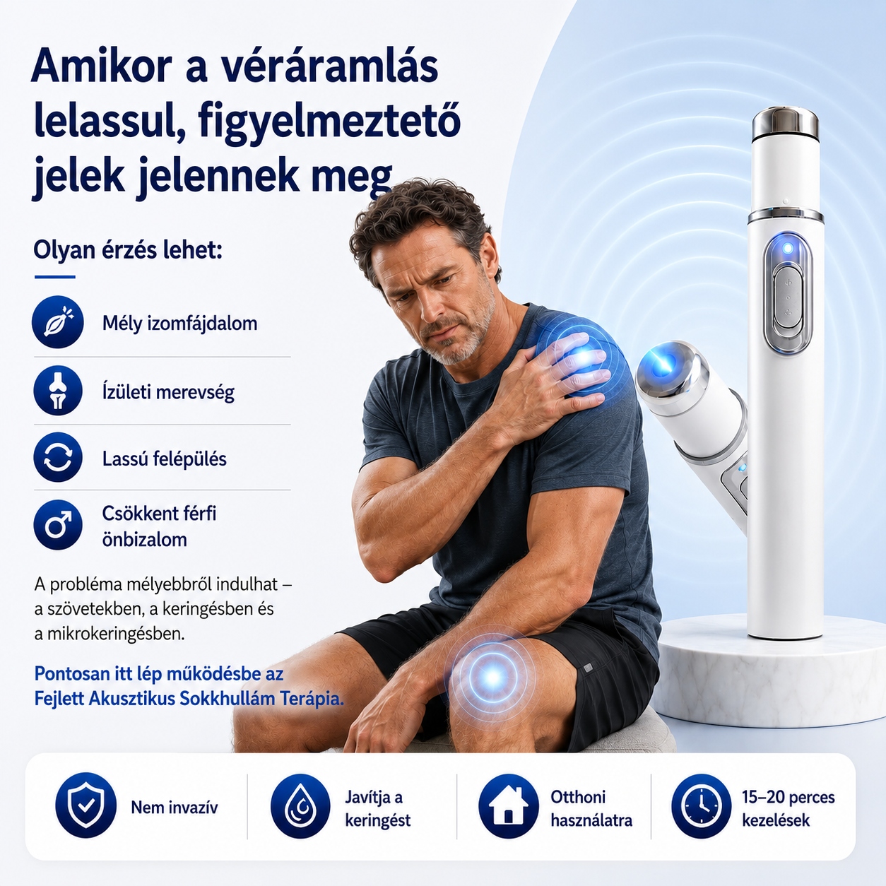 💙 A fejlett akusztikus lökéshullám-terápia   segíthet helyreállítani a péniszszövetek egészségét, javítani a merevséget, a teljesítményt és a férfi önbizalmat, miközben enyhíti a 💪 izomfájdalmat, a 🦴 ízületi merevséget és a 🦵 ínproblémák okozta kell