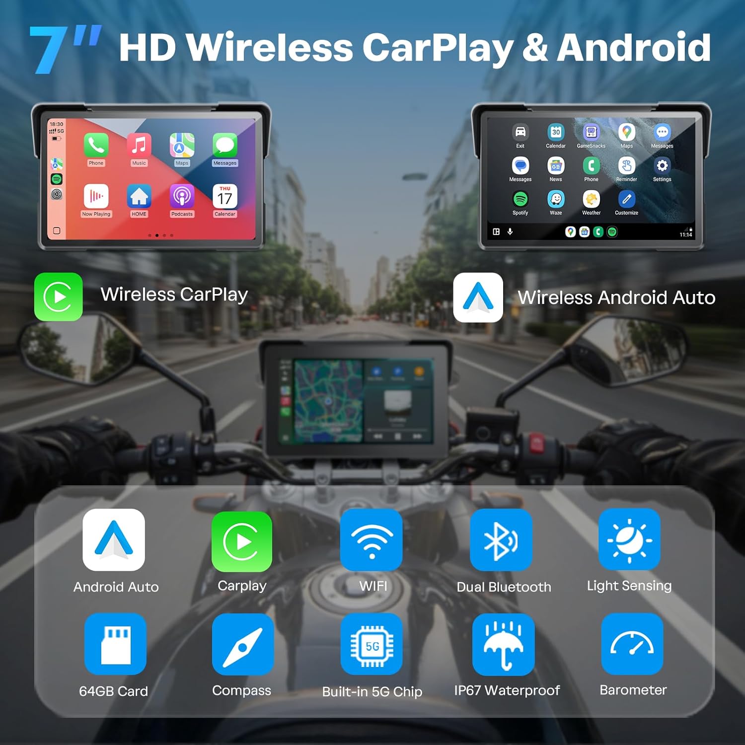 Garmin Motoros CarPlay Kijelző – Android Auto és Apple CarPlay, 7"-os Vízálló GPS Navigáció, Dupla 4K Dash Cam, Bluetooth Audio, Tolatóradar és TPMS