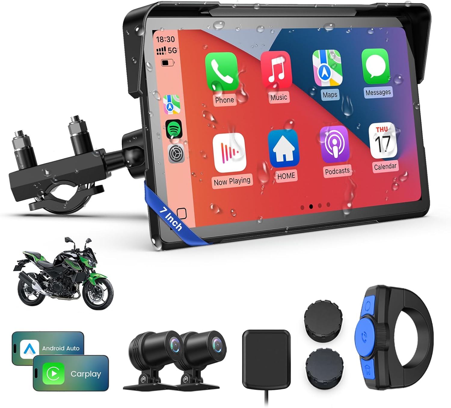 Garmin Motoros CarPlay Kijelző – Android Auto és Apple CarPlay, 7"-os Vízálló GPS Navigáció, Dupla 4K Dash Cam, Bluetooth Audio, Tolatóradar és TPMS