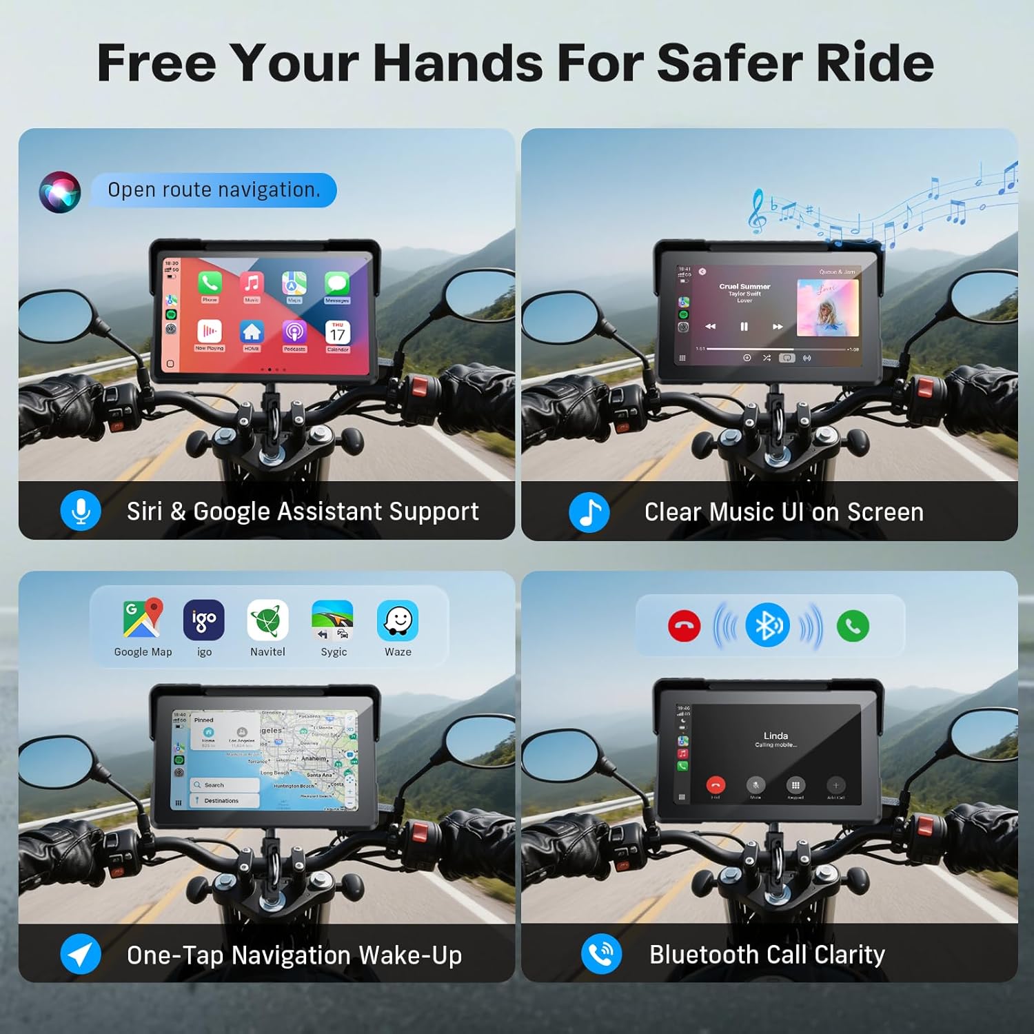 Garmin Motoros CarPlay Kijelző – Android Auto és Apple CarPlay, 7"-os Vízálló GPS Navigáció, Dupla 4K Dash Cam, Bluetooth Audio, Tolatóradar és TPMS