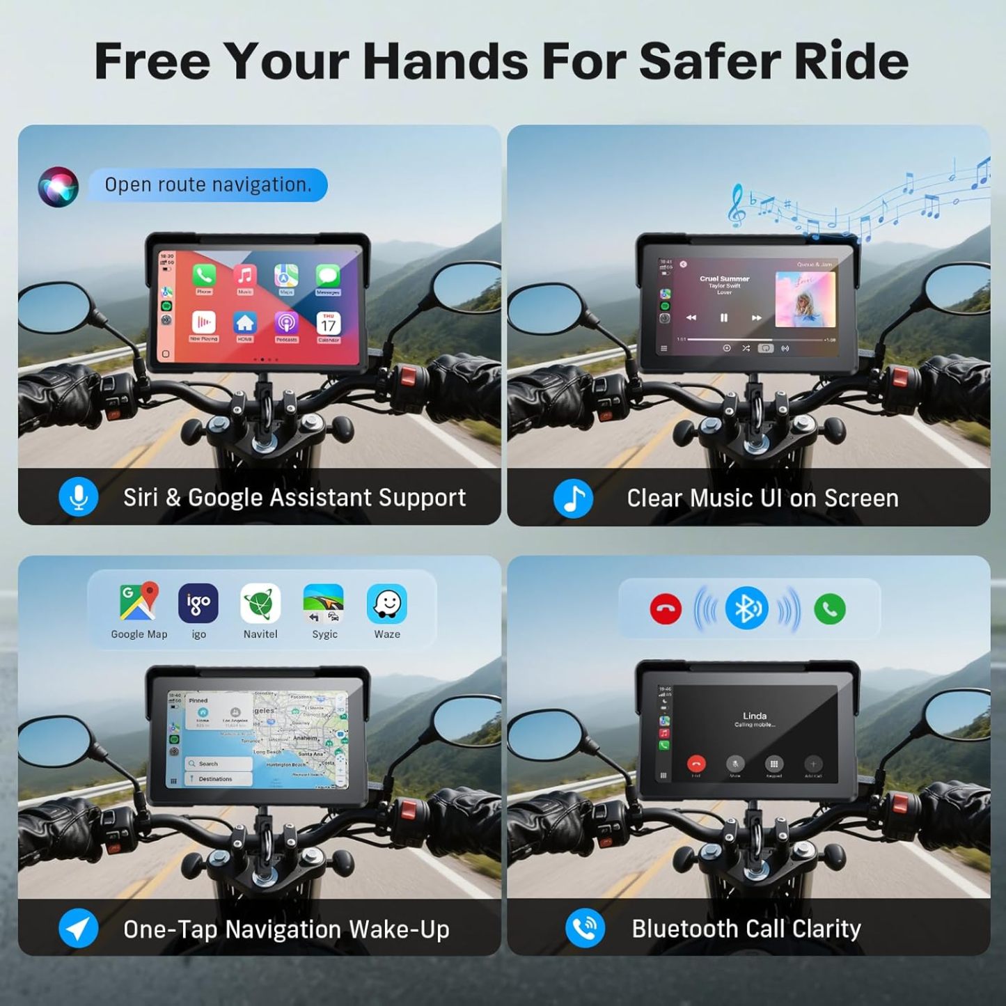 Garmin Motoros CarPlay Kijelző – Android Auto és Apple CarPlay, 7"-os Vízálló GPS Navigáció, Dupla 4K Dash Cam, Bluetooth Audio, Tolatóradar és TPMS
