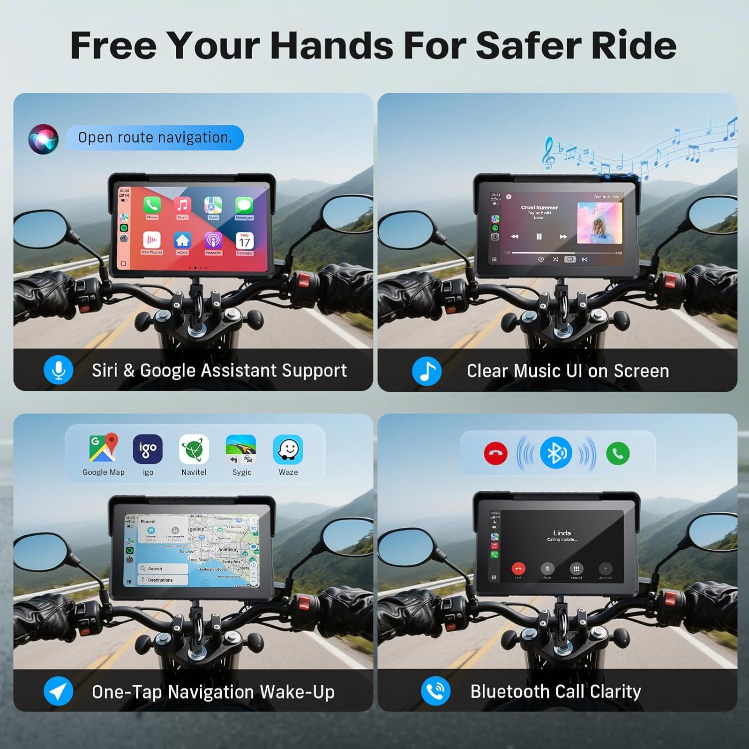 Garmin Motoros CarPlay Kijelző – Android Auto és Apple CarPlay, 7"-os Vízálló GPS Navigáció, Dupla 4K Dash Cam, Bluetooth Audio, Tolatóradar és TPMS