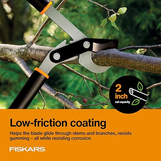 Fiskars 80 cm-es PowerGear bypass ágvágó olló, szabadalmaztatott mechanizmus, megsokszorozza az erőt a terhelés csökkentése érdekében, strapabíró, precíziósan köszörült acélpenge élő növényzethez, akár 5 cm átmérőjű faágak metszésére