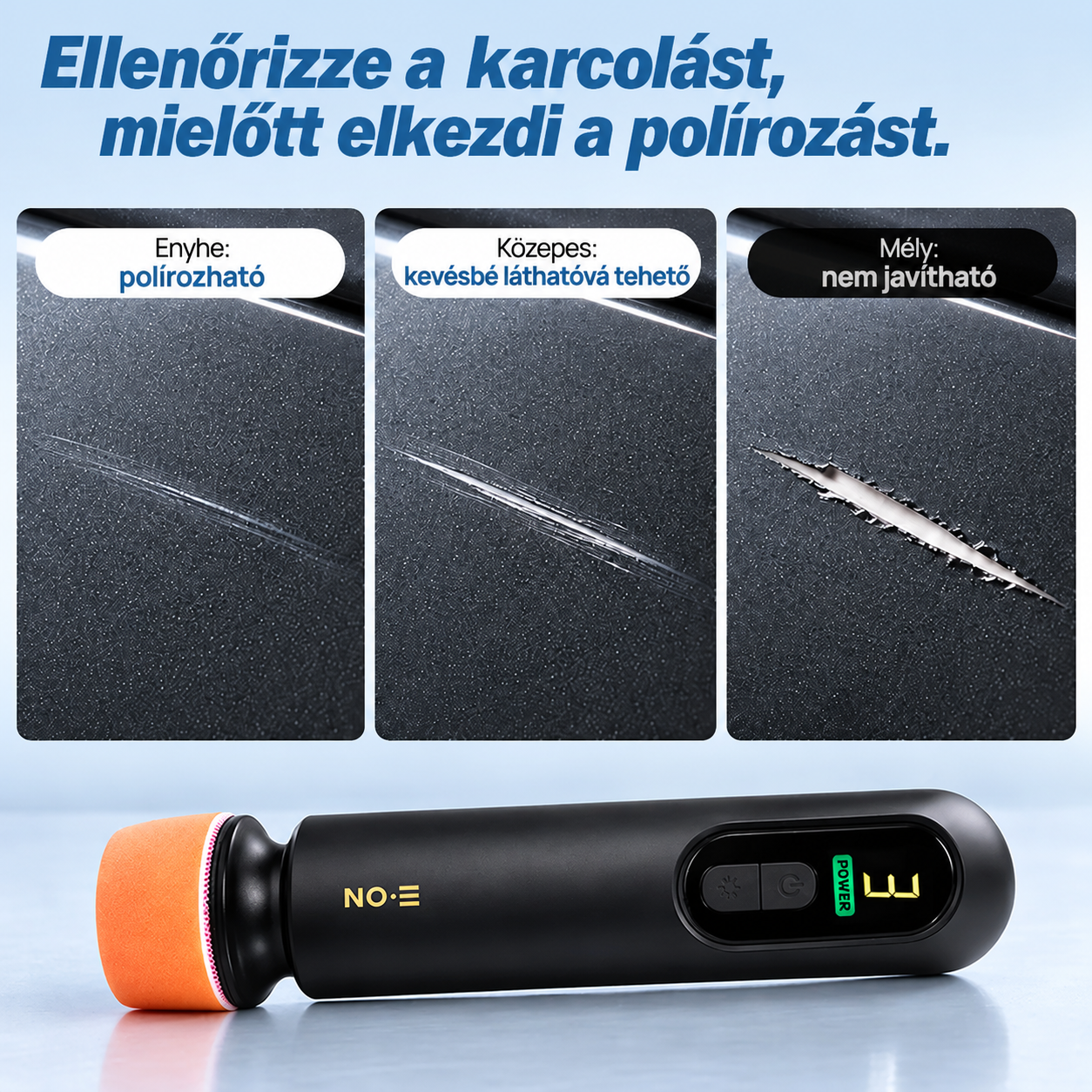 Joytutus vezeték nélküli autópolírozó, 12 000 RPM, 3 az 1-ben, karcjavításhoz, szélvédőtisztításhoz és polírozáshoz.