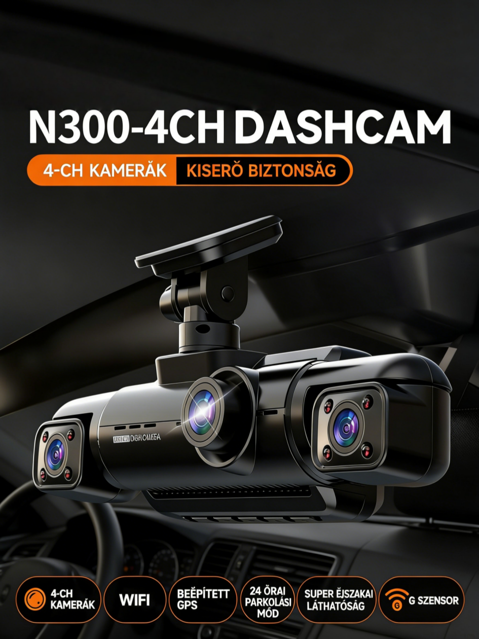 Garmin 360°-os intelligens vezetésbiztonsági rendszer｜Négykamerás panoráma · Radaros figyelmeztetés · AI hangvezérlés · Tolatási asszisztens · 128 GB tárhely