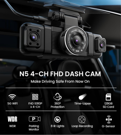 Garmin Négy Kamerás Teljes Körű Autós DVR - Szuper Széles Látószög, Éjjellátó, Ütközés Érzékelés, 24 órás Parkolás Felügyelet, Intelligens WiFi Csatlakozás