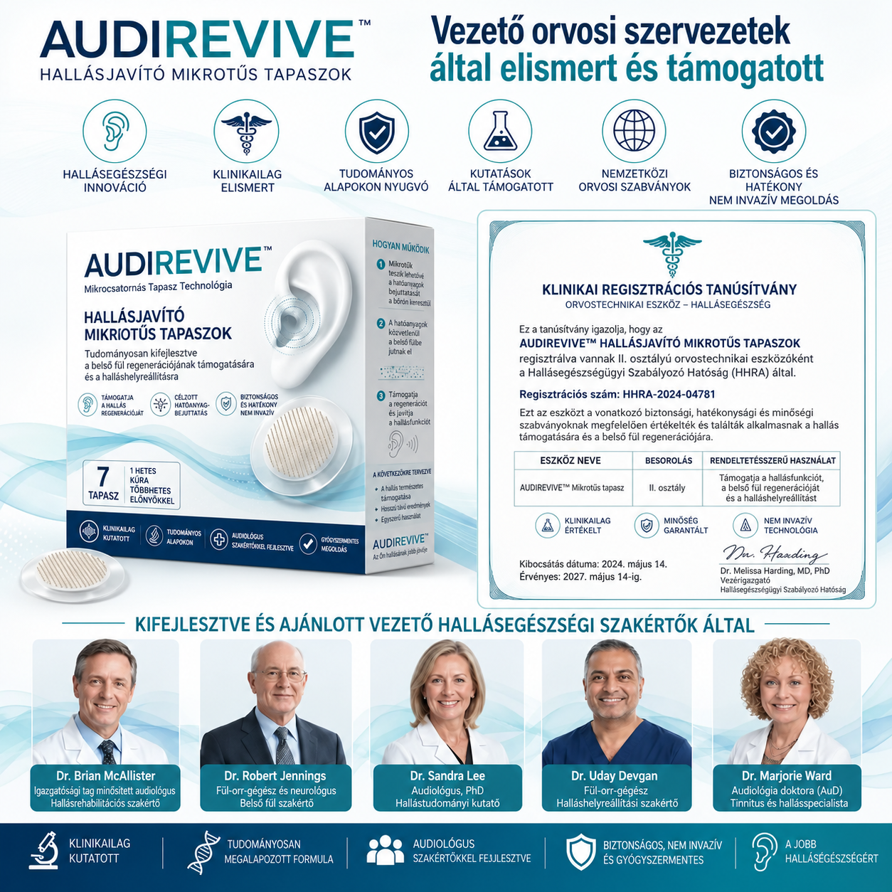 AUDIREVIVE™ HALLÁSJAVÍTÓ MIKRONŰS TAPASZOK ✅ Célzottan hat a halláskárosodásra, a fülzúgásra, a fülfertőzésekre, az egyensúlyzavarokra és az életkorral összefüggő füldegenerációra.