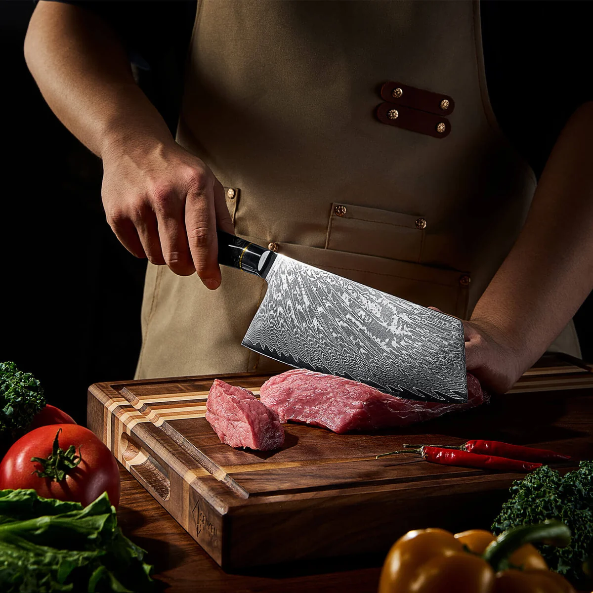 Black Tsunami 15 darabos japán VG10 damaszkuszi késblokk készlet — fekete gyantából készült fa nyéllel