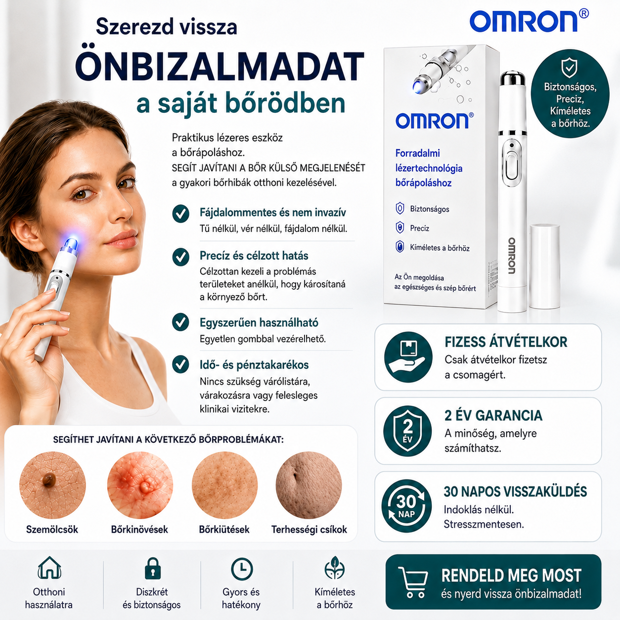 Omron™ többfunkciós anyajegyeltávolító toll az egész testre – a legújabb 2026-os modell. Fájdalommentes, nem invazív megoldás a bőrápoláshoz. Lehetővé teszi az anyajegyek gyors eltávolítását otthona kényelméből, hegesedés nélkül. Az USA-ban készült.